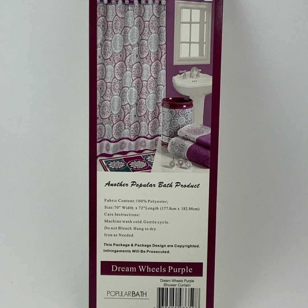Dream Wheels Fabric Material Shower Curtain 70in X 72 in Purple Teal White